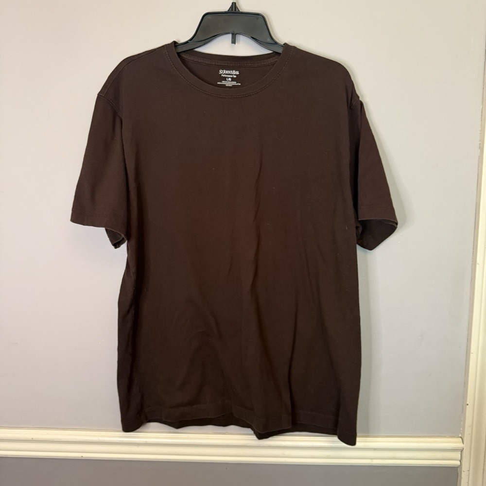 St Johns Bay Shirt Mens‎ Large Short Sleeve Pullover Cotton Brown Casual